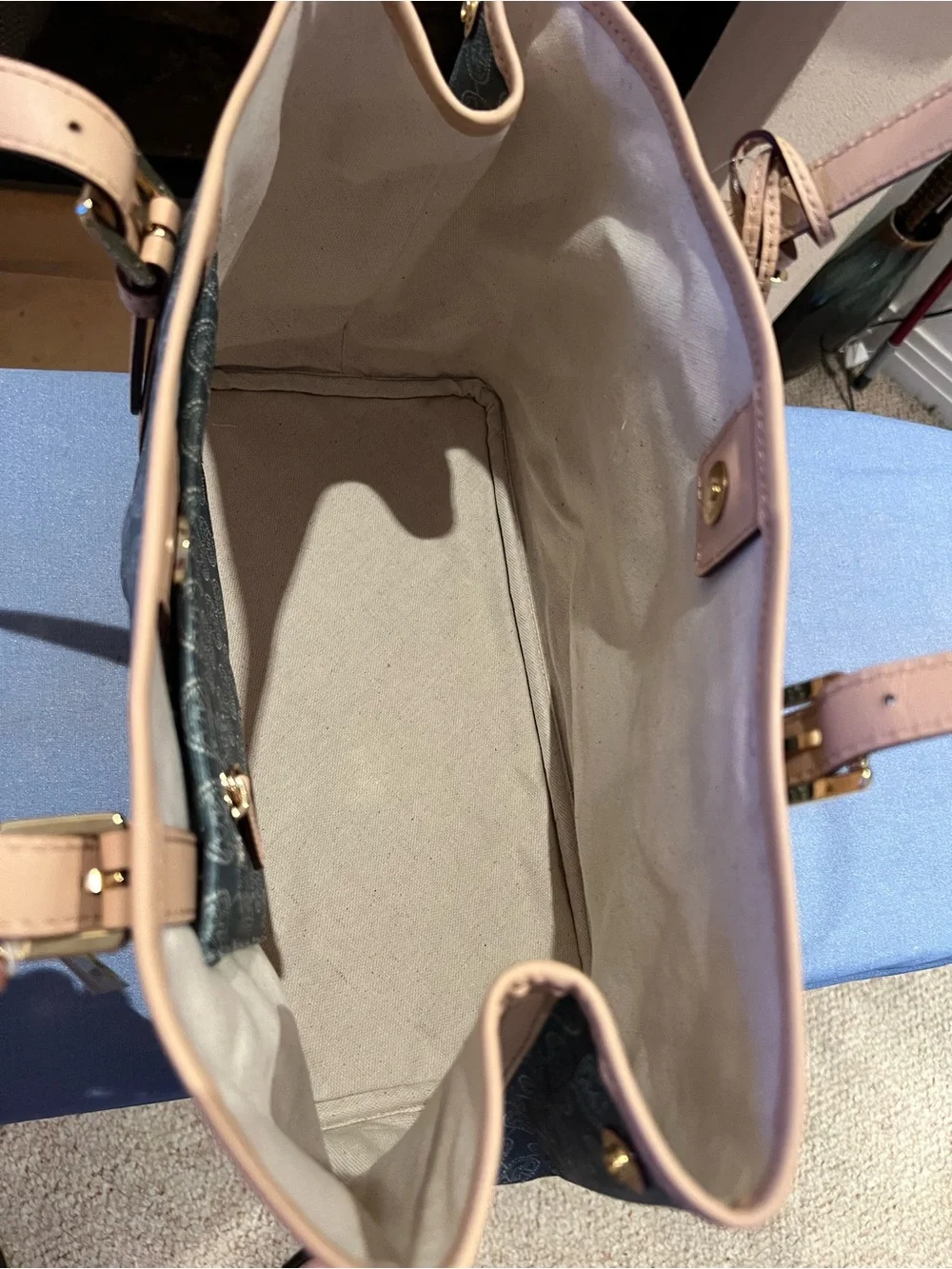 Michael Kors Blue Logo Canvas Tote with Tan Trim